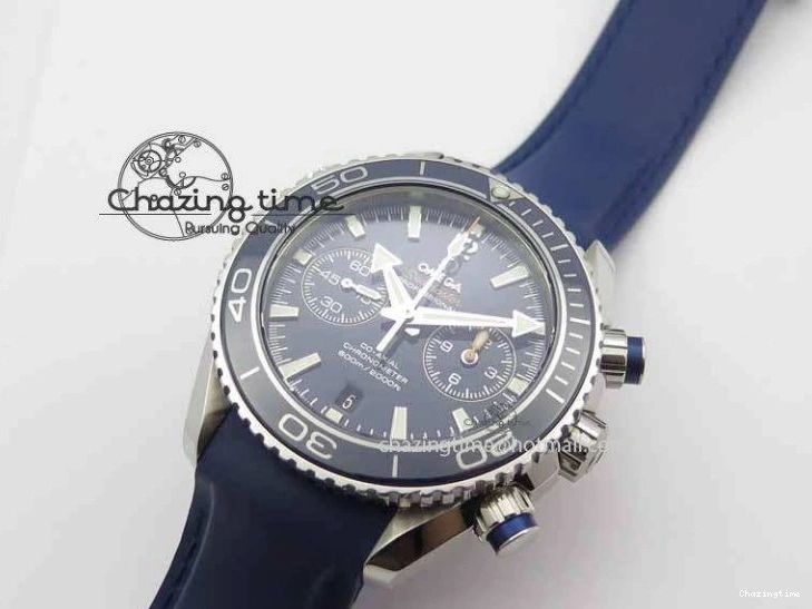 0203 Chic Planet Ocean Master Chrono 45mm SS OM 1:1 Best Edition Blue Dial On Blue Rubber Strap A 8172